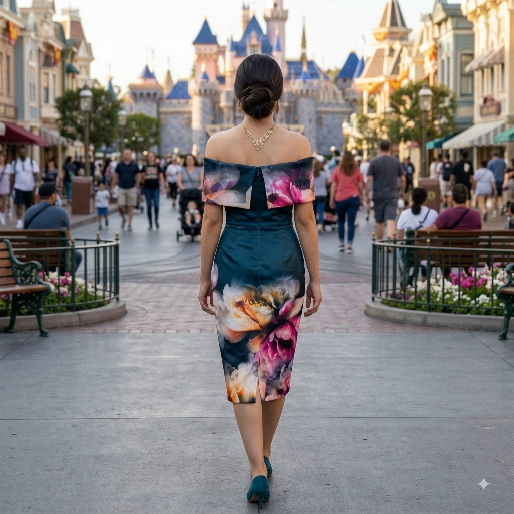 Midnight Bloom Off-Shoulder Midi Dress