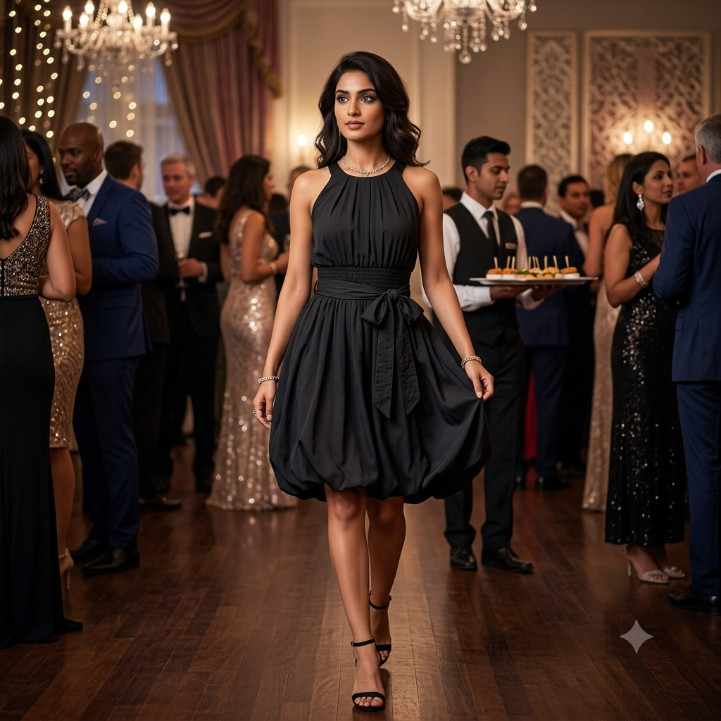 Nina Black Halter Neck Party Dress