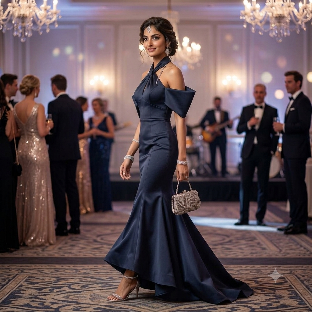 Midnight Elegance Halter Mermaid Gown