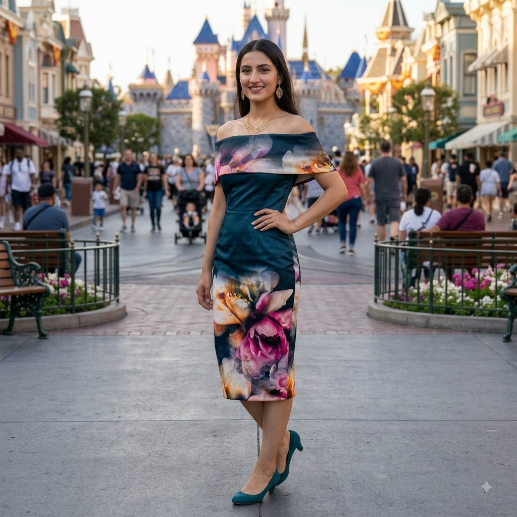 Midnight Bloom Off-Shoulder Midi Dress