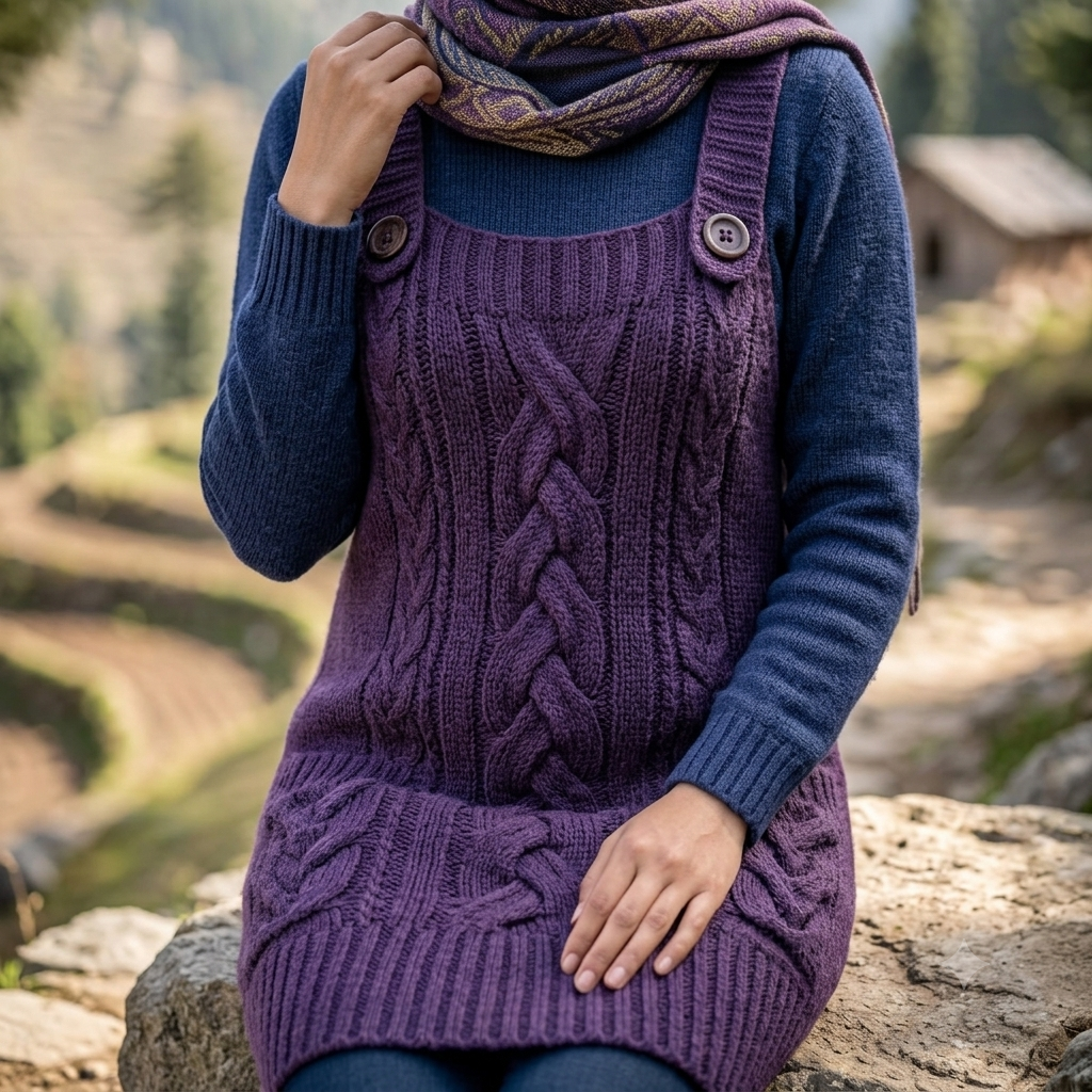 The Alpine Cable-Knit Woolen Pinafore Dress