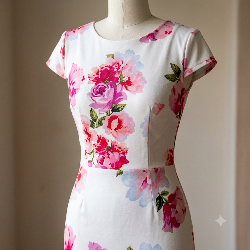 Rosy Delight Cap-Sleeve Sheath Dress