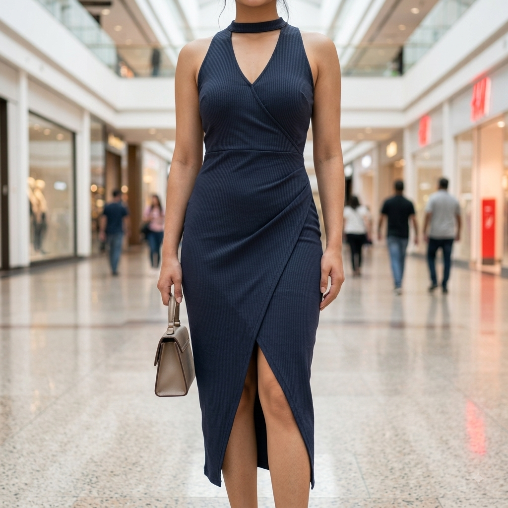Sophia Choker-Neck Sleeveless Tulip Hem Midi Dress