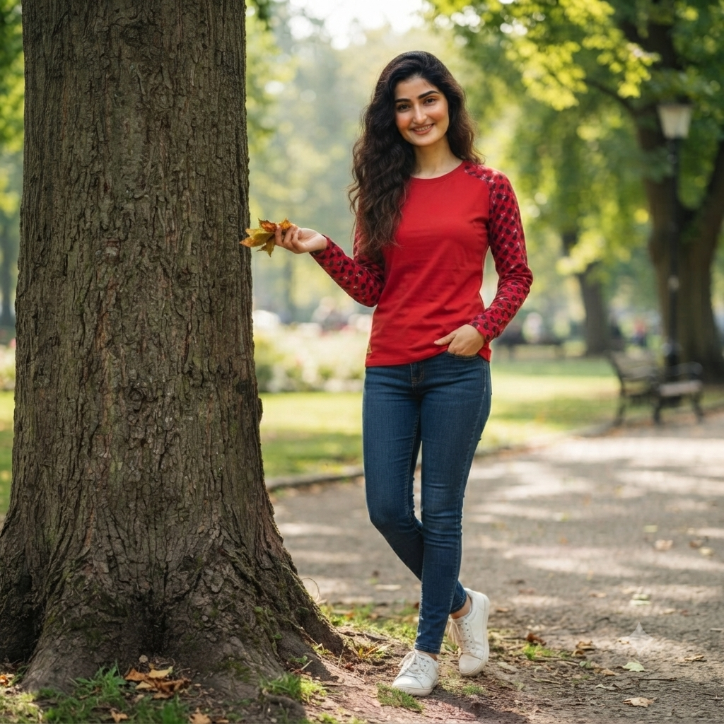 Raglan Geo-Pattern Long Sleeve Top
