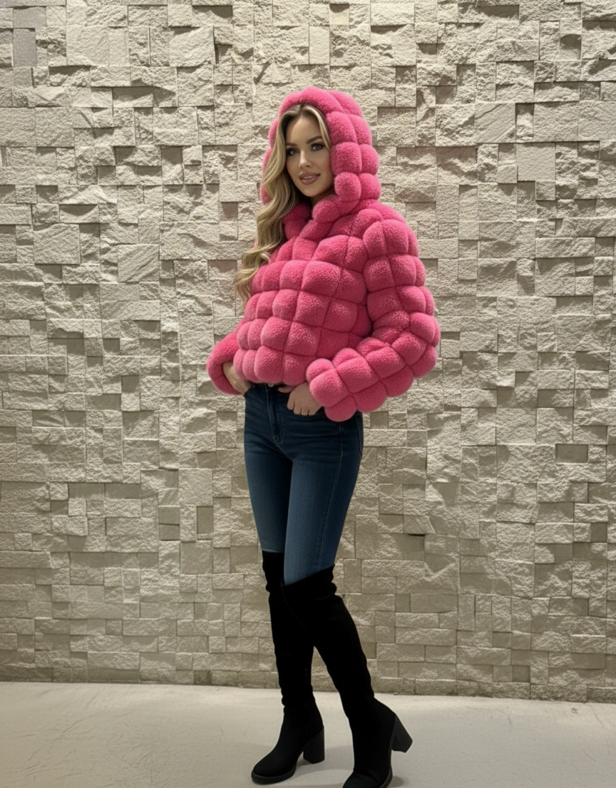 Women's Autumn And Winter Long Sleeve Warm Crop Puffer Jacket With Hoodie