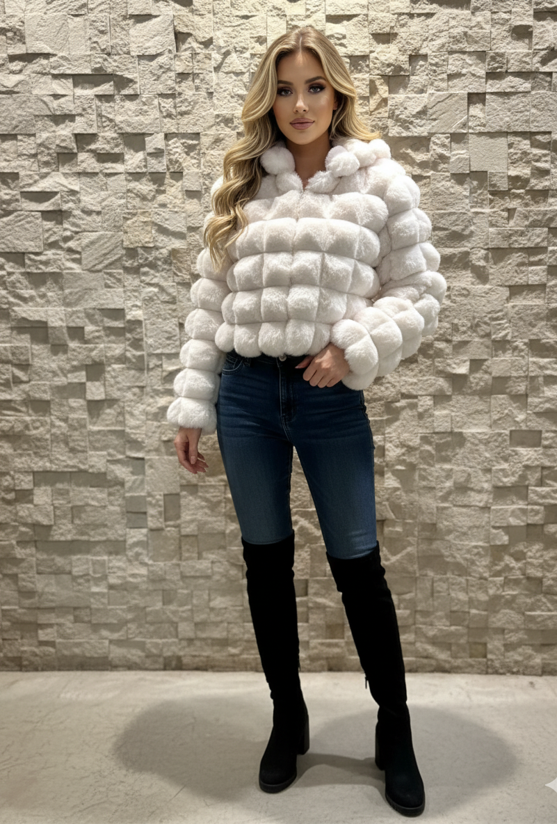 Women's Autumn And Winter Long Sleeve Warm Crop Puffer Jacket With Hoodie