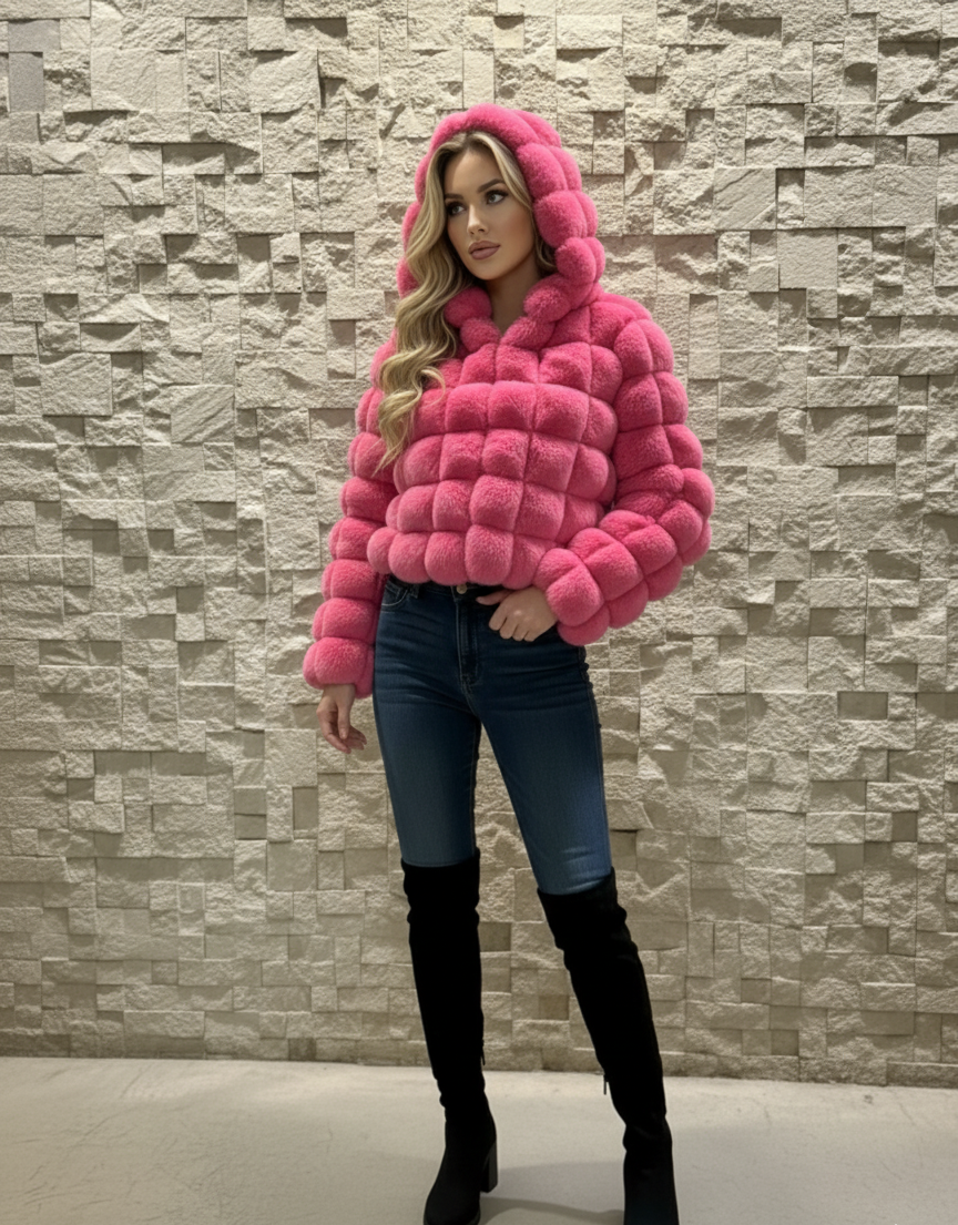 Women's Autumn And Winter Long Sleeve Warm Crop Puffer Jacket With Hoodie