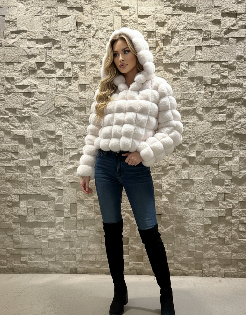 Women's Autumn And Winter Long Sleeve Warm Crop Puffer Jacket With Hoodie