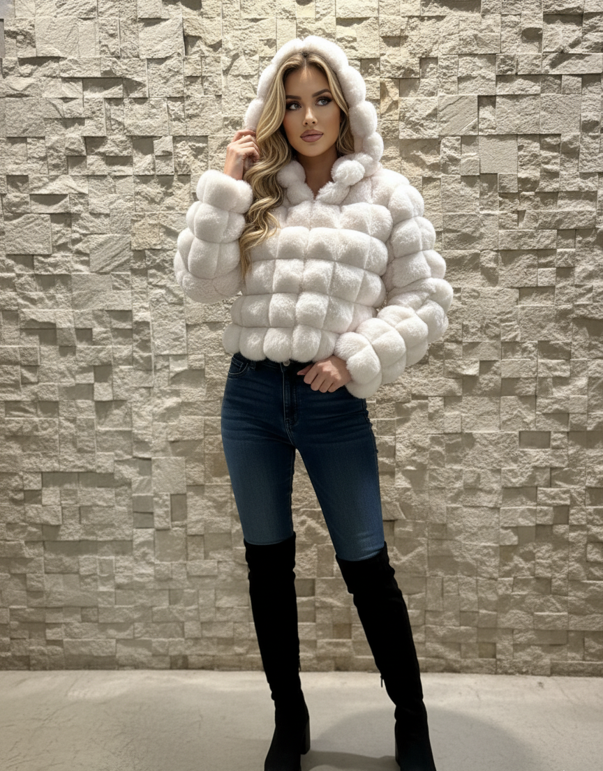 Women's Autumn And Winter Long Sleeve Warm Crop Puffer Jacket With Hoodie