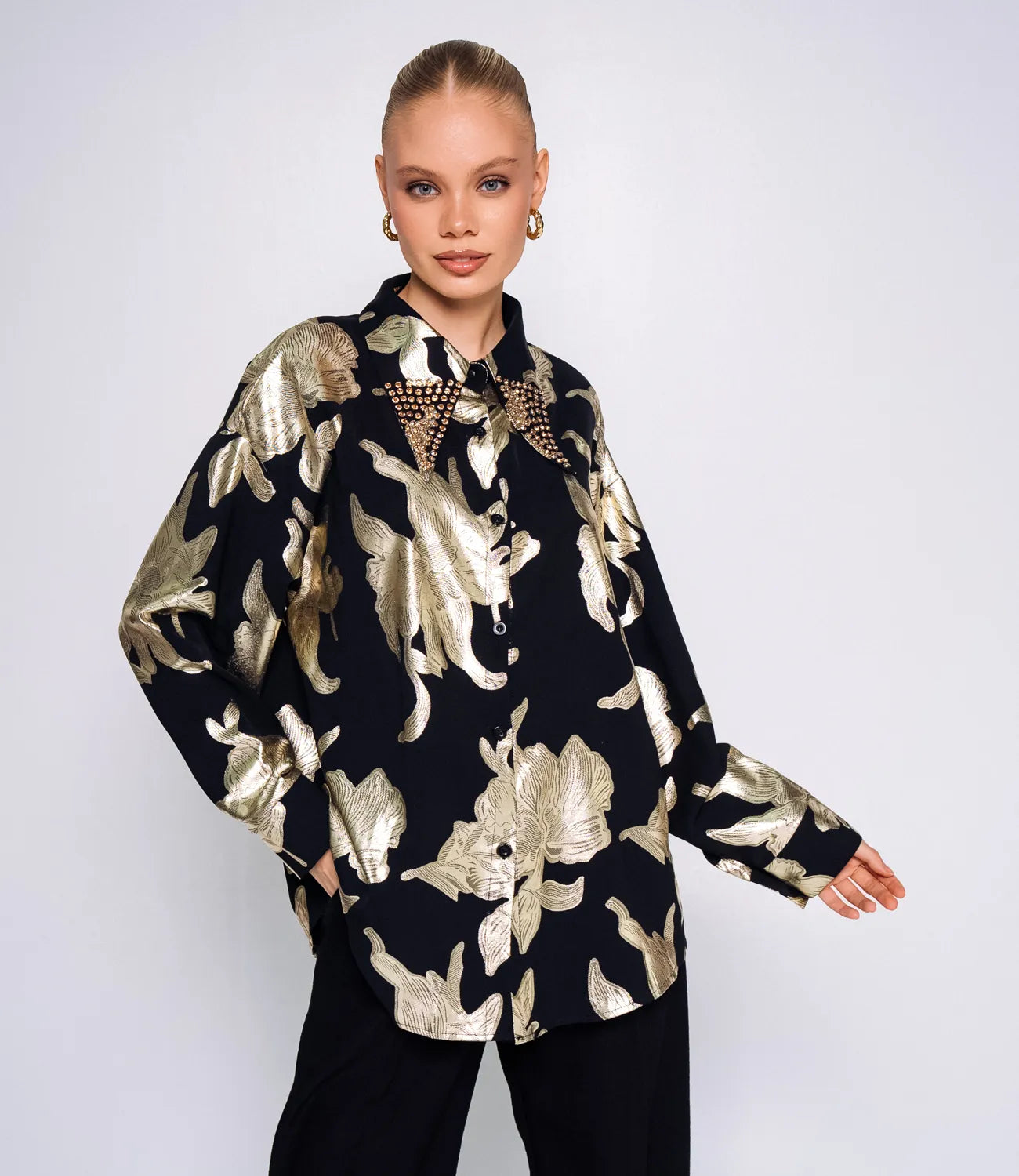 Premium Quality Georgette Shirt With Studded Neck