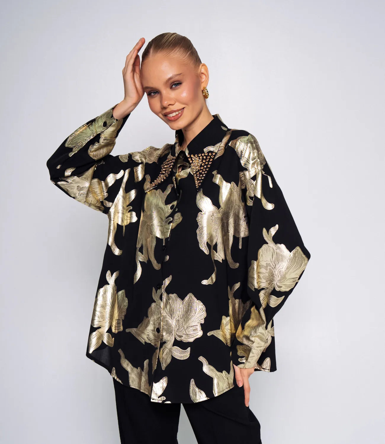 Premium Quality Georgette Shirt With Studded Neck