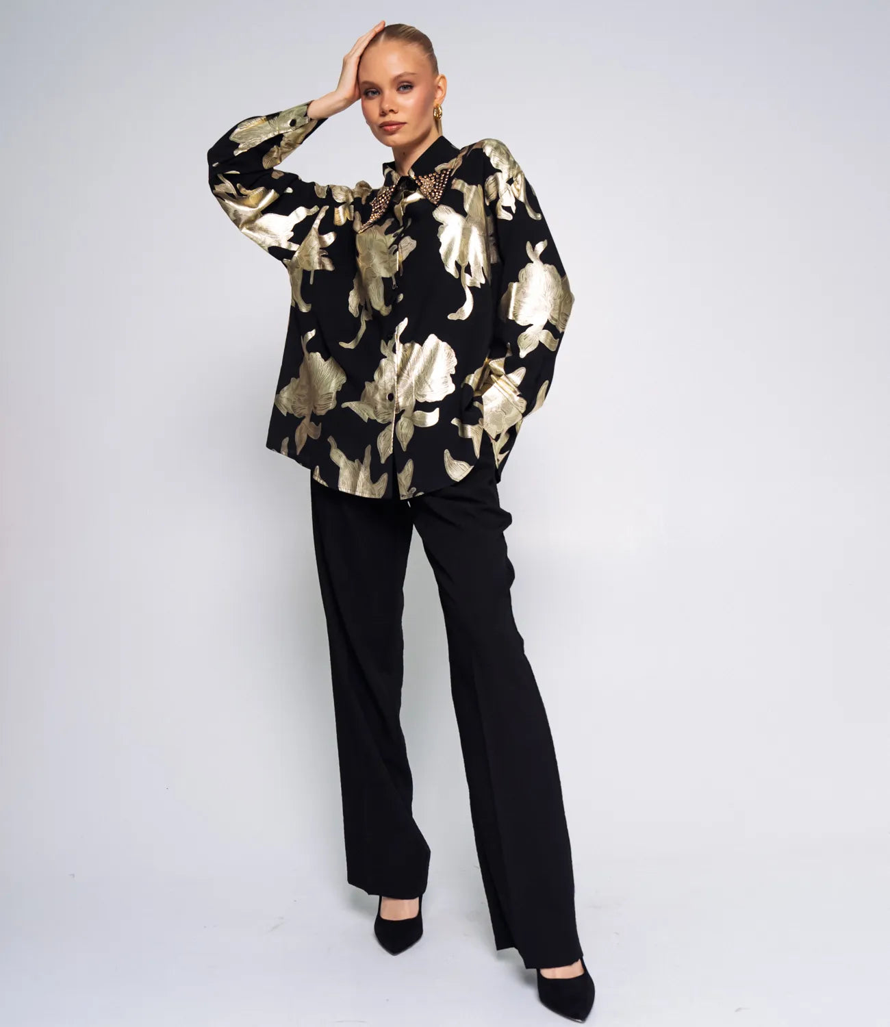 Premium Quality Georgette Shirt With Studded Neck