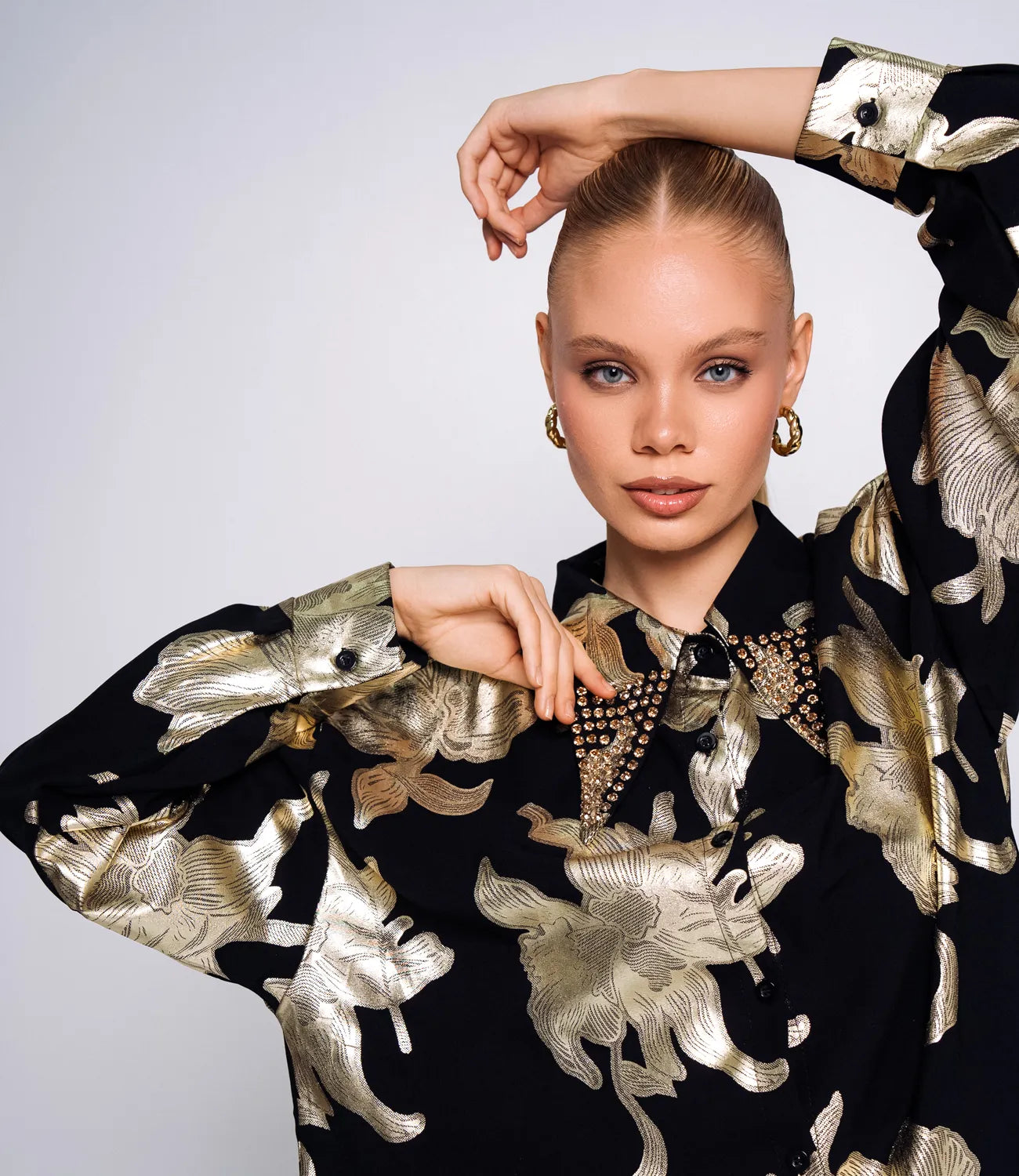 Premium Quality Georgette Shirt With Studded Neck