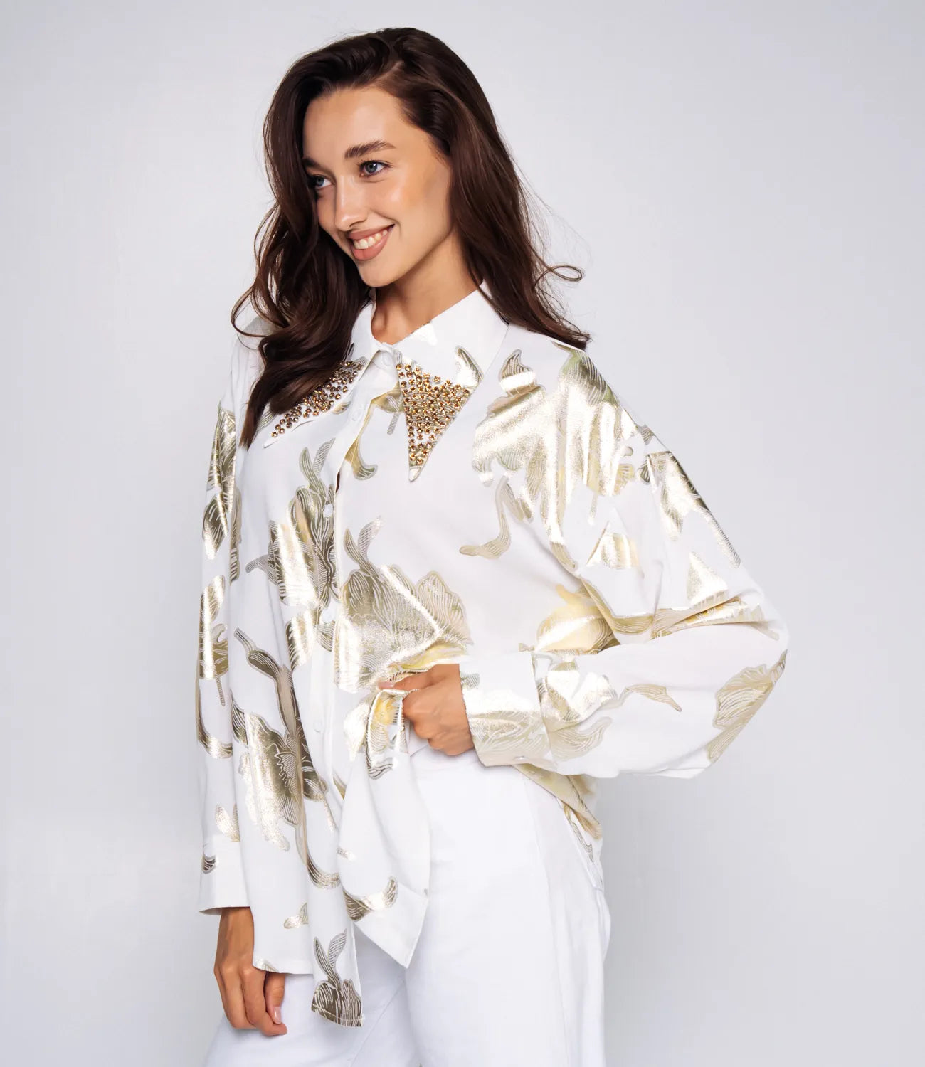 Premium Quality Georgette Shirt With Studded Neck