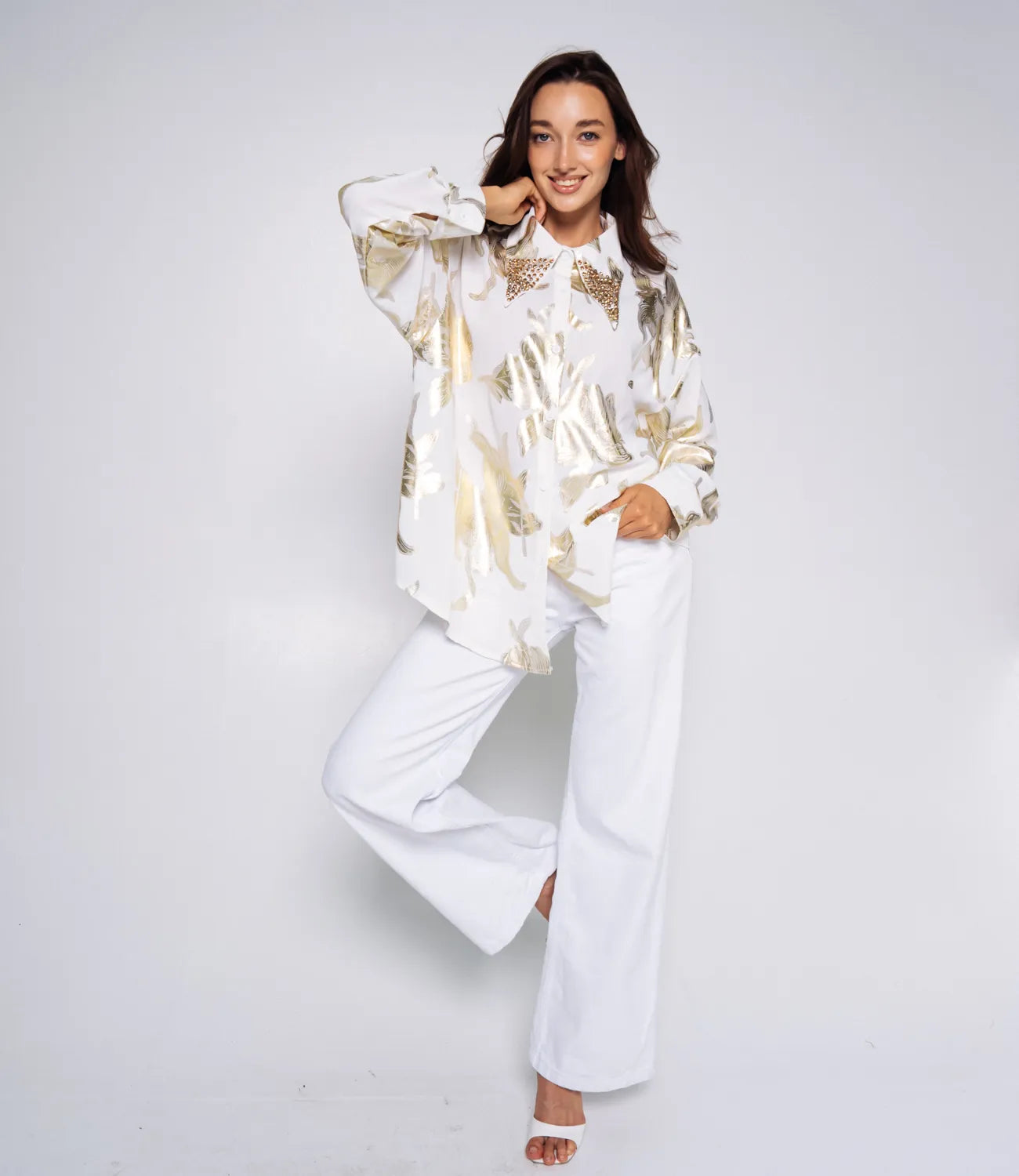 Premium Quality Georgette Shirt With Studded Neck