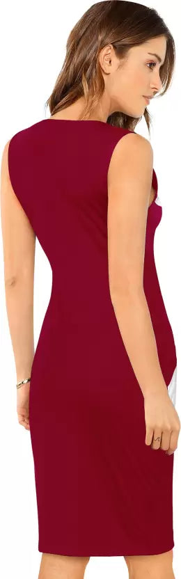 Women Bodycon Maroon & White Dress