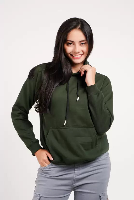 Women Full Sleeve Solid Hooded Sweatshirt