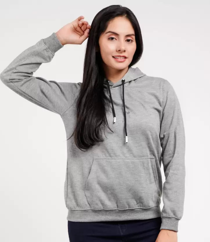 Women Full Sleeve Solid Hooded Sweatshirt