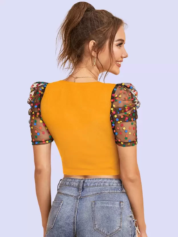 Casual Regular Sleeves Solid Women Yellow, Black Top