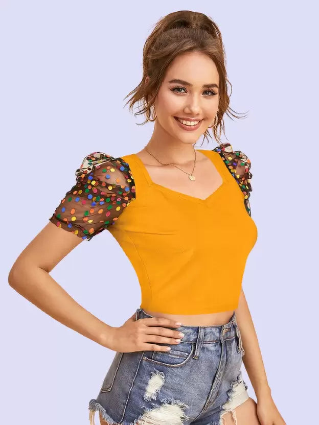 Casual Regular Sleeves Solid Women Yellow, Black Top