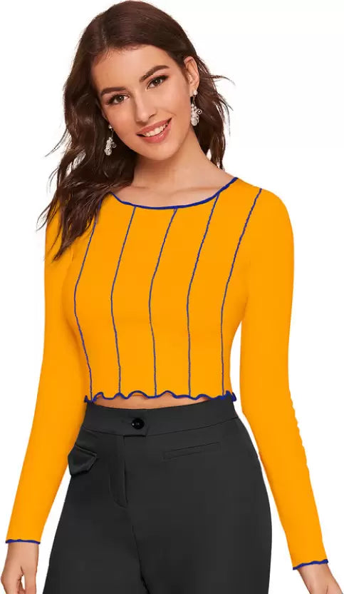 Casual Regular Sleeves Solid Women Yellow Top