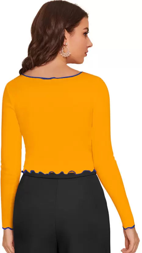 Casual Regular Sleeves Solid Women Yellow Top