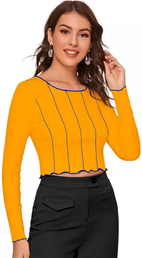 Casual Regular Sleeves Solid Women Yellow Top