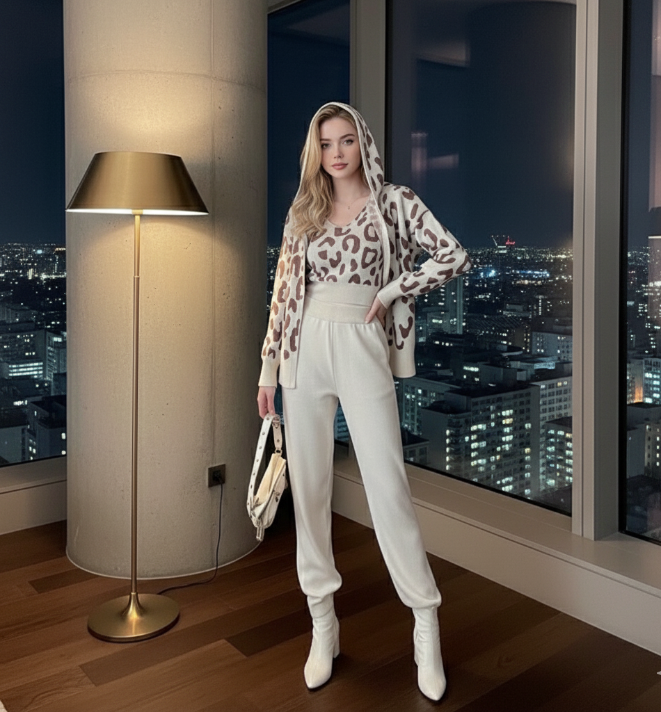 Suzain  Knitted Three-Piece loungewear Co-Ord Set