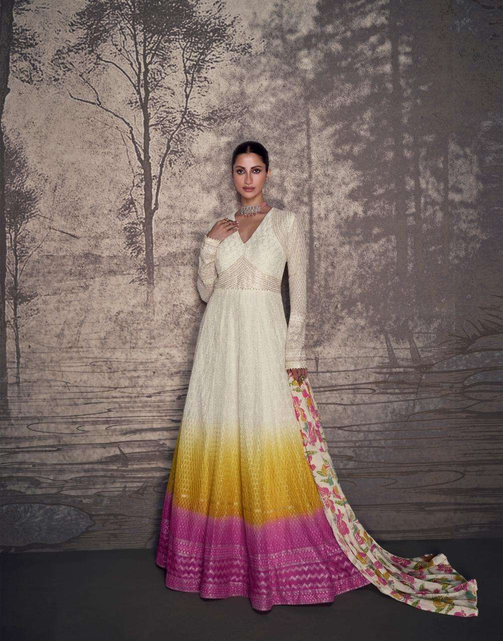 Multicolored Embroidered Sequins Georgette Gown