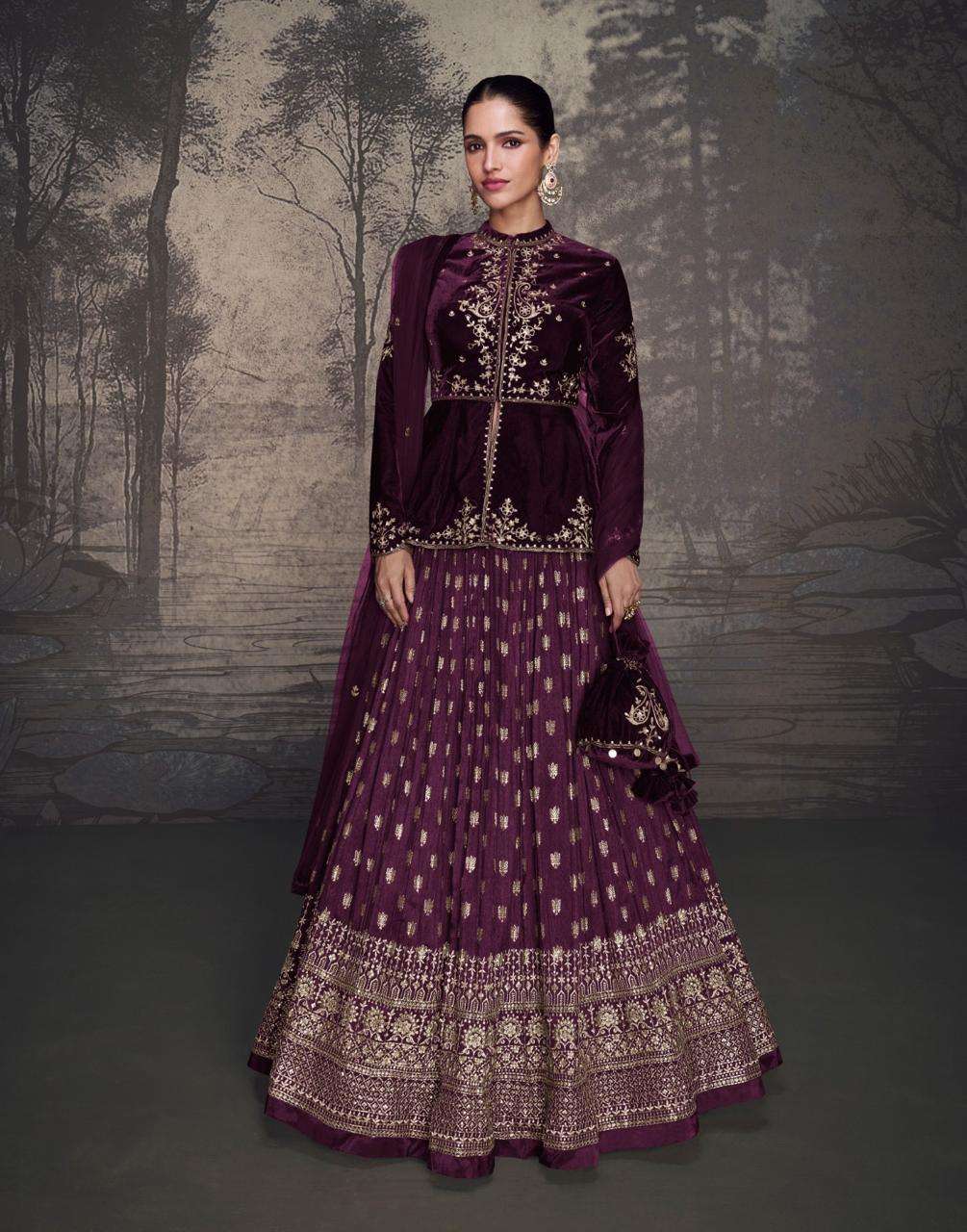 Designer Glam Velvet Lehenga with Top and Dupatta