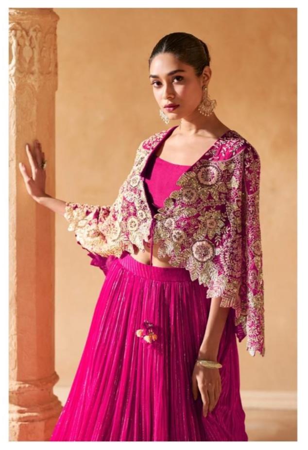 Wedding Designer Indo Western Magenta Color Lehenga