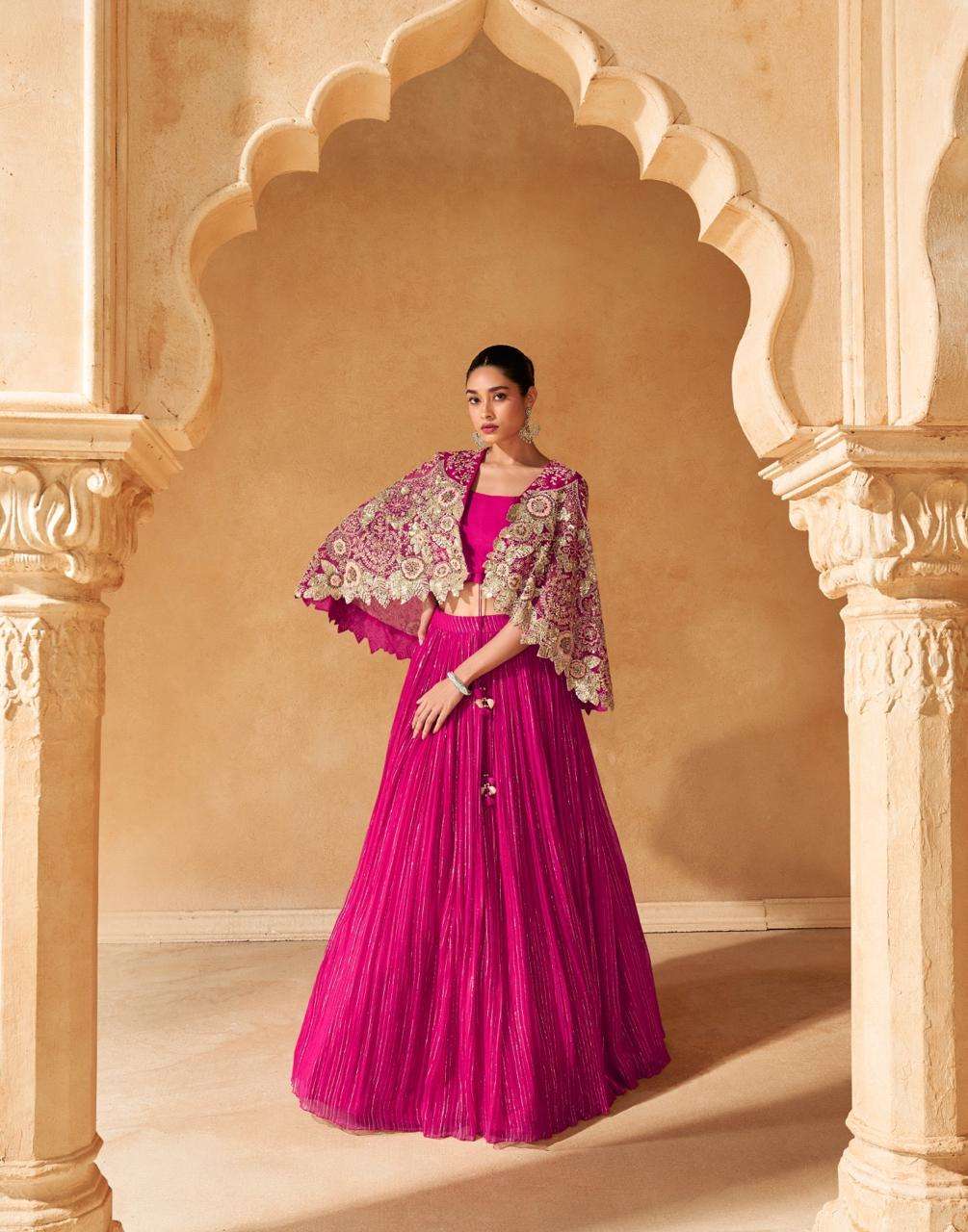 Wedding Designer Indo Western Magenta Color Lehenga