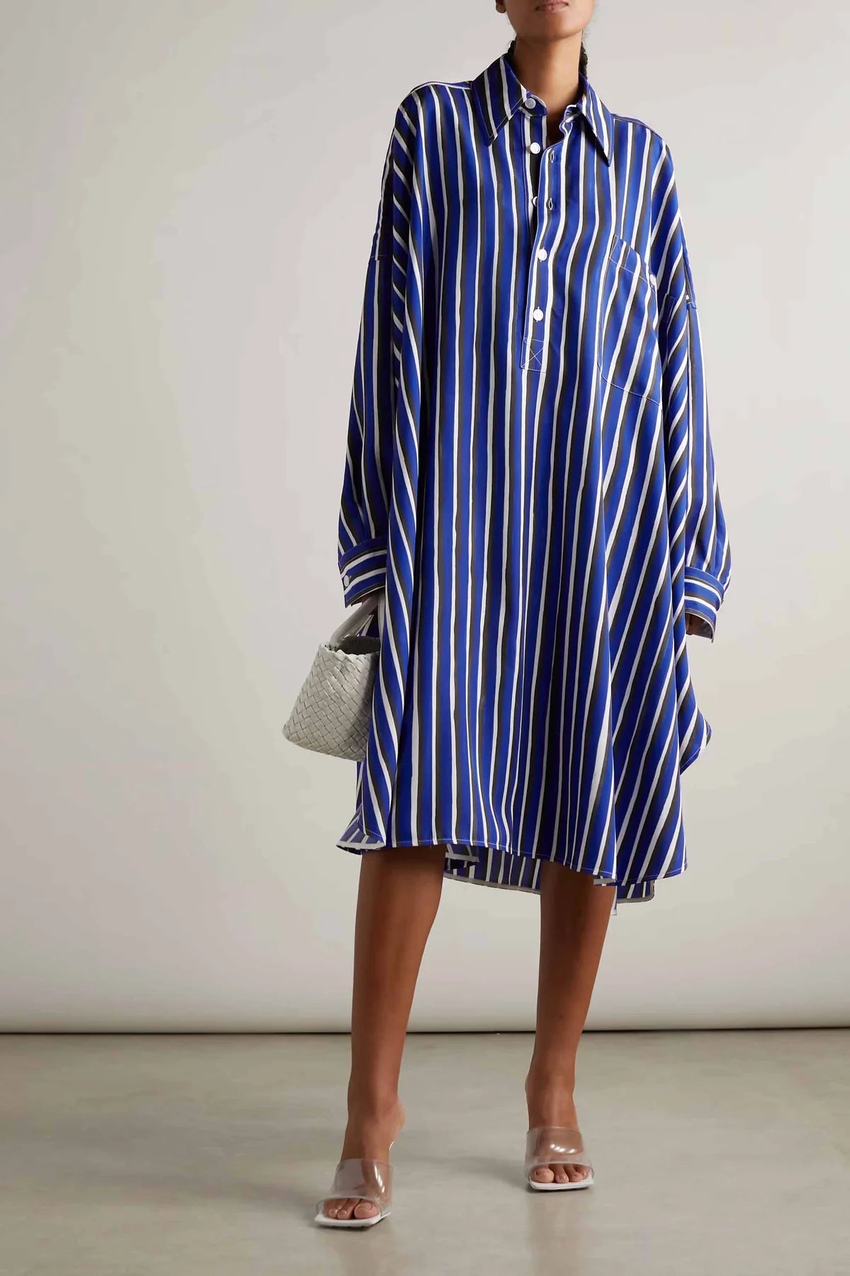 Blue Stripes Bliss: Shirt Dress with Kimono Sleeves