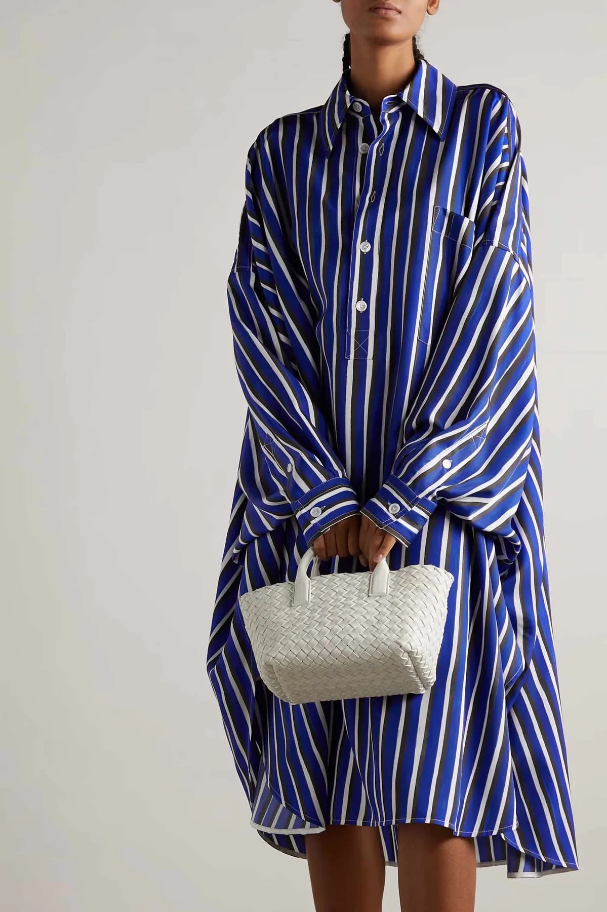 Blue Stripes Bliss: Shirt Dress with Kimono Sleeves