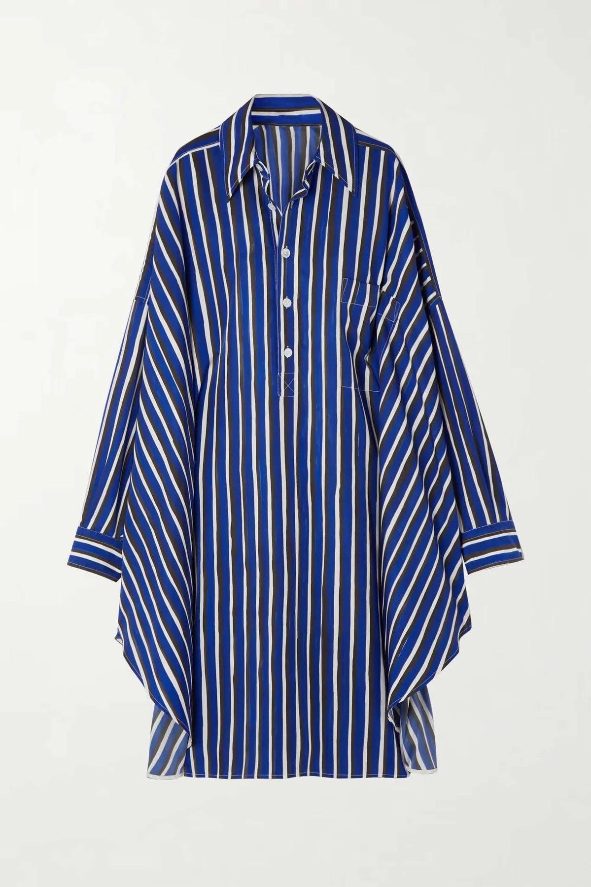 Blue Stripes Bliss: Shirt Dress with Kimono Sleeves