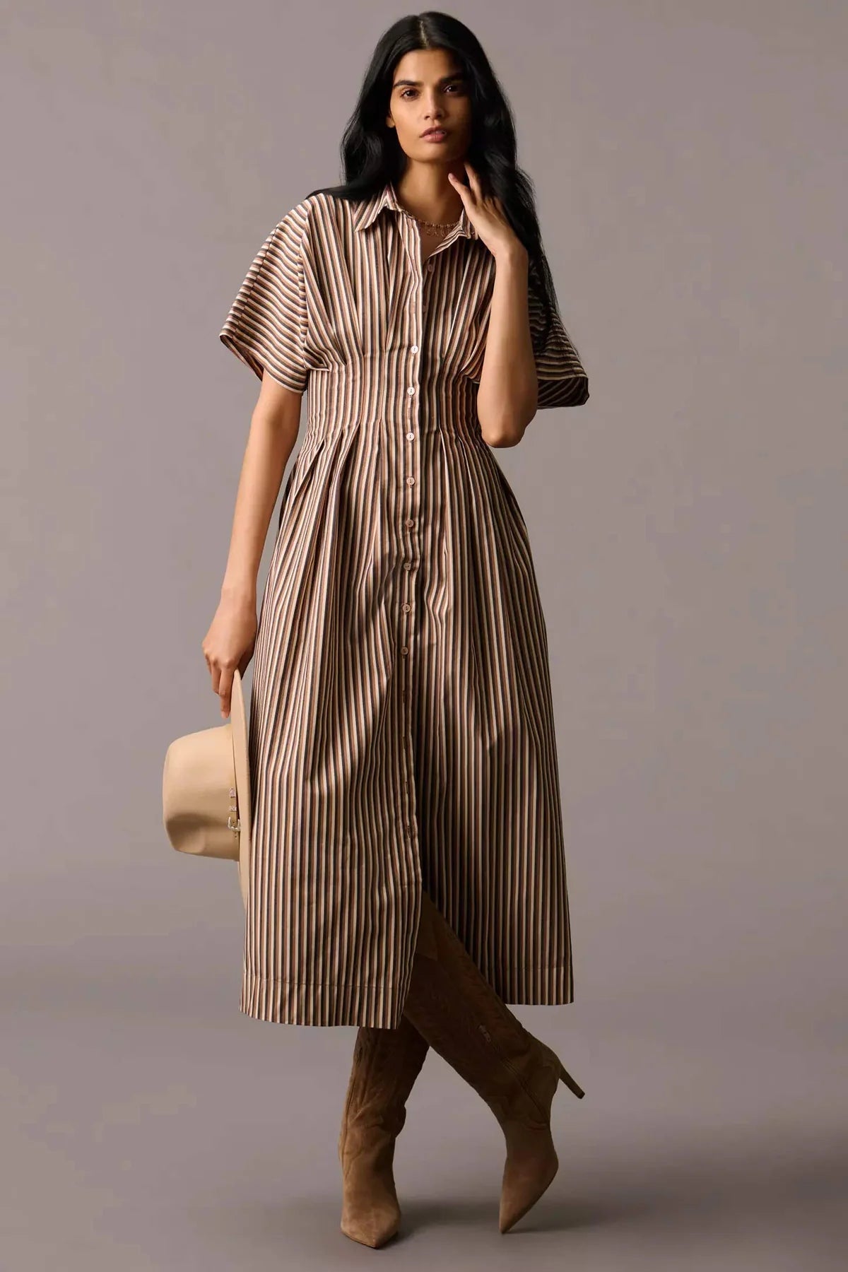 The Tobie Button-Front Pleated Shirt Dress