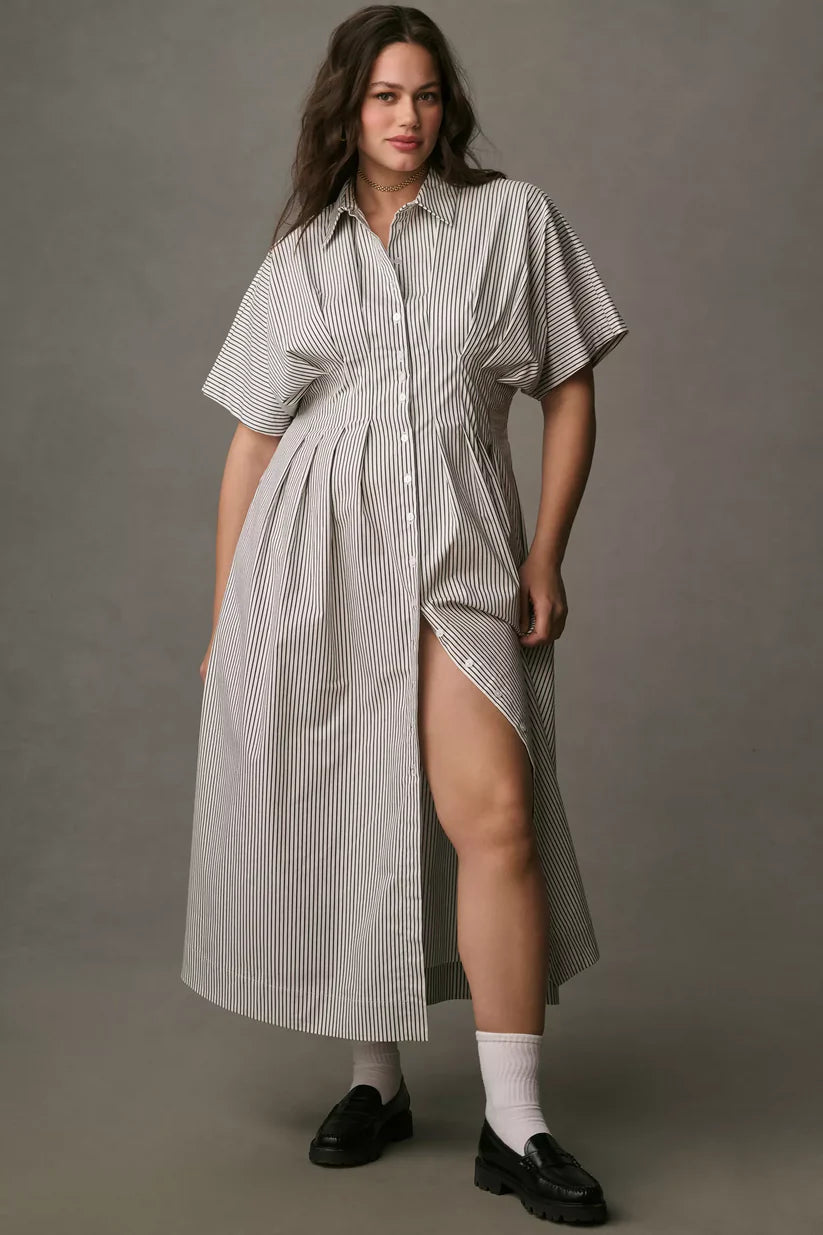 The Tobie Button-Front Pleated Shirt Dress
