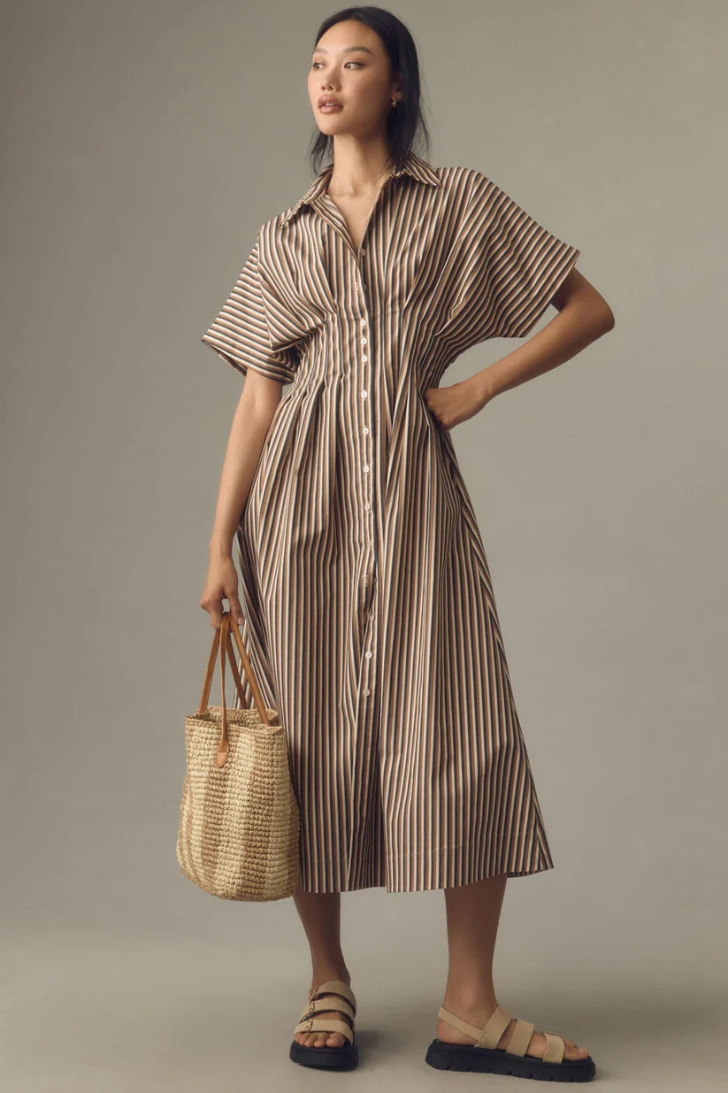 The Tobie Button-Front Pleated Shirt Dress