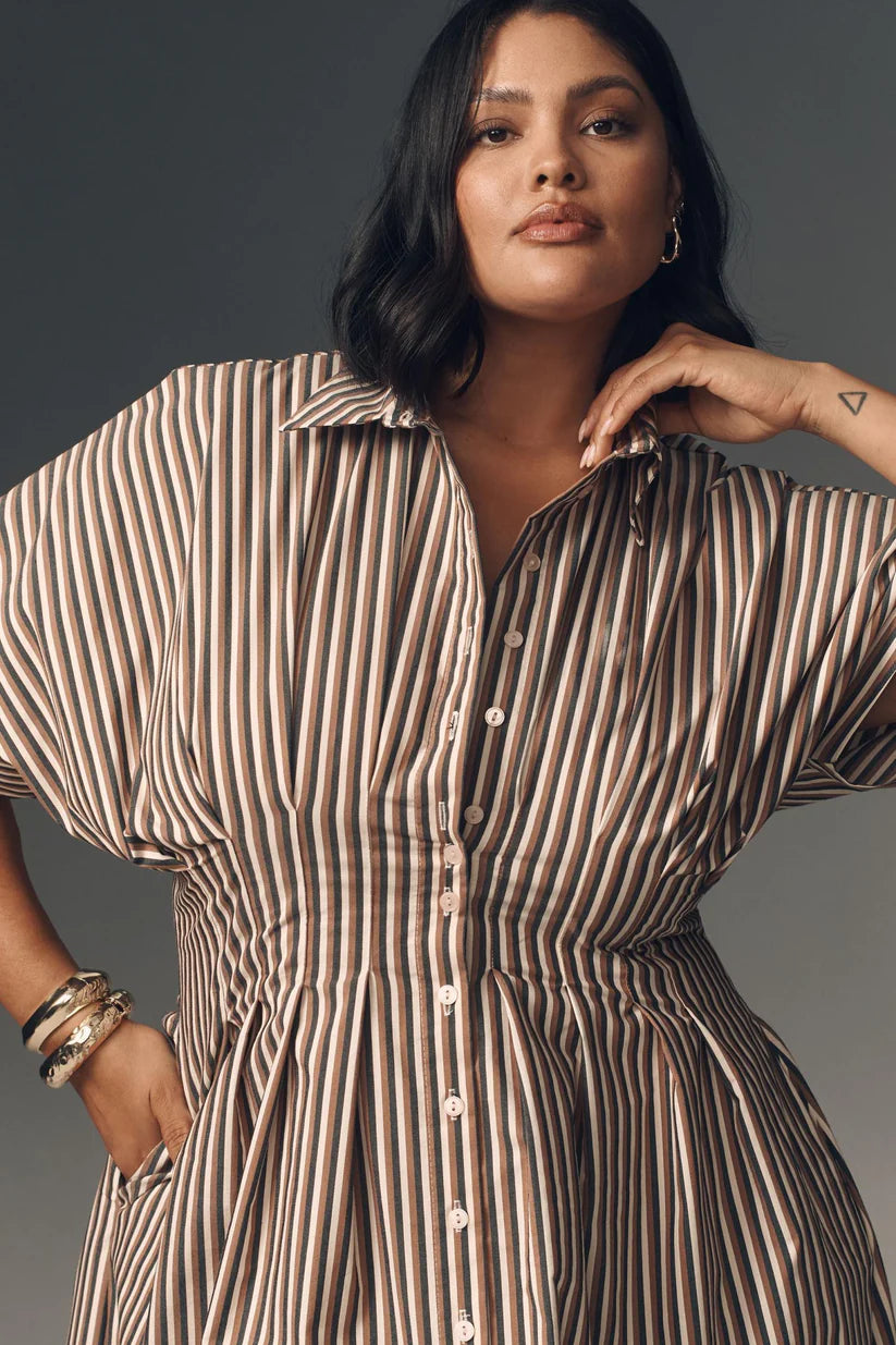 The Tobie Button-Front Pleated Shirt Dress