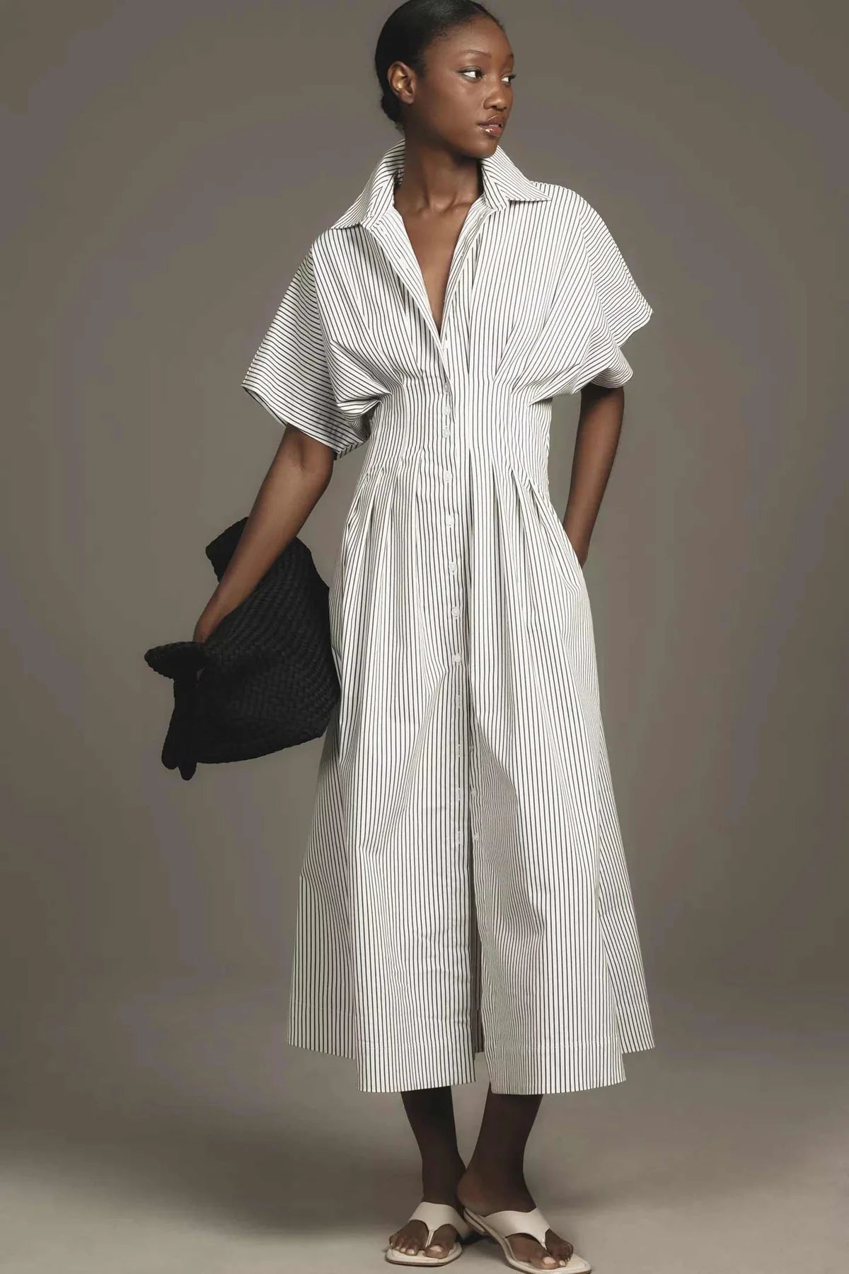 The Tobie Button-Front Pleated Shirt Dress