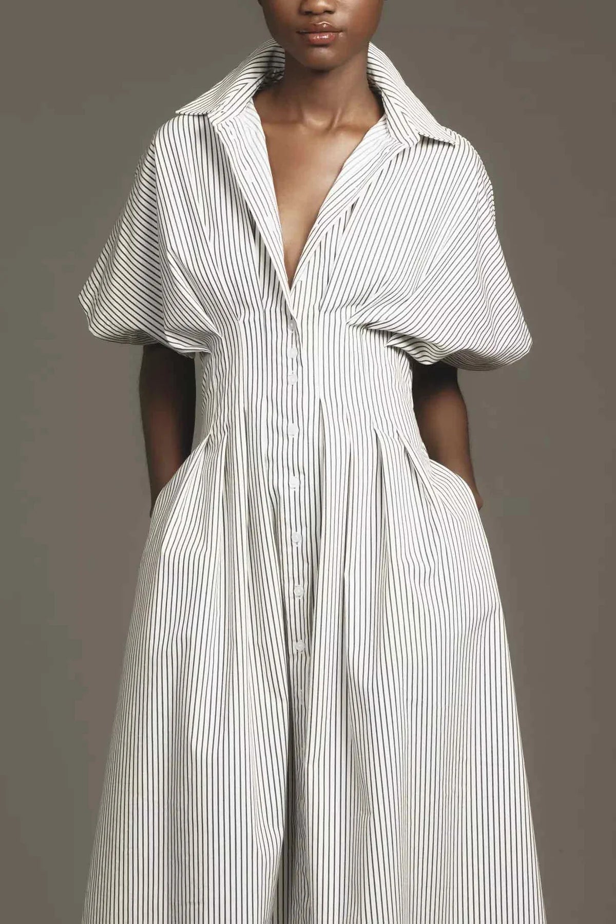 The Tobie Button-Front Pleated Shirt Dress