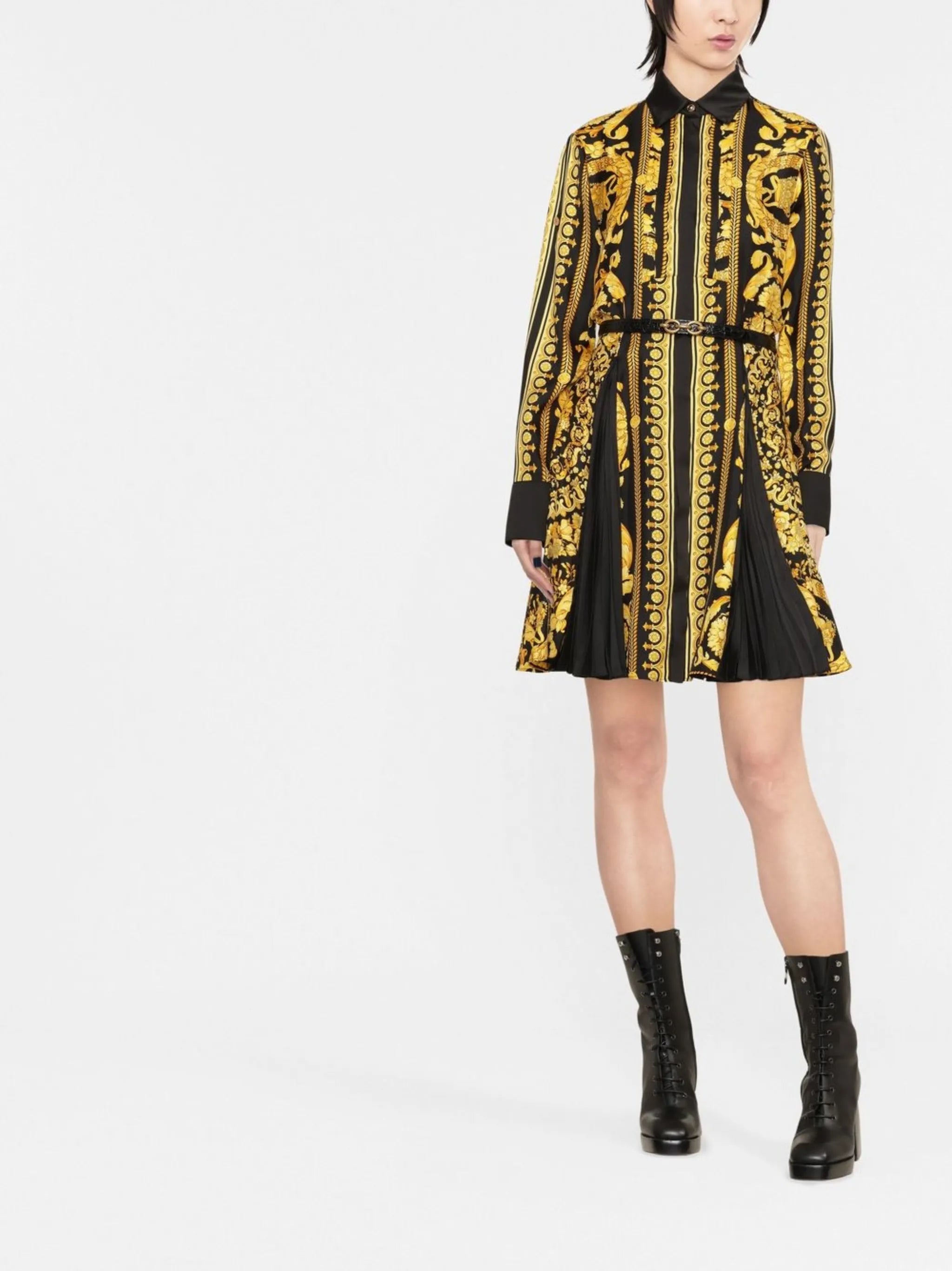 Barocco Silk Midi Shirt Dress Gold