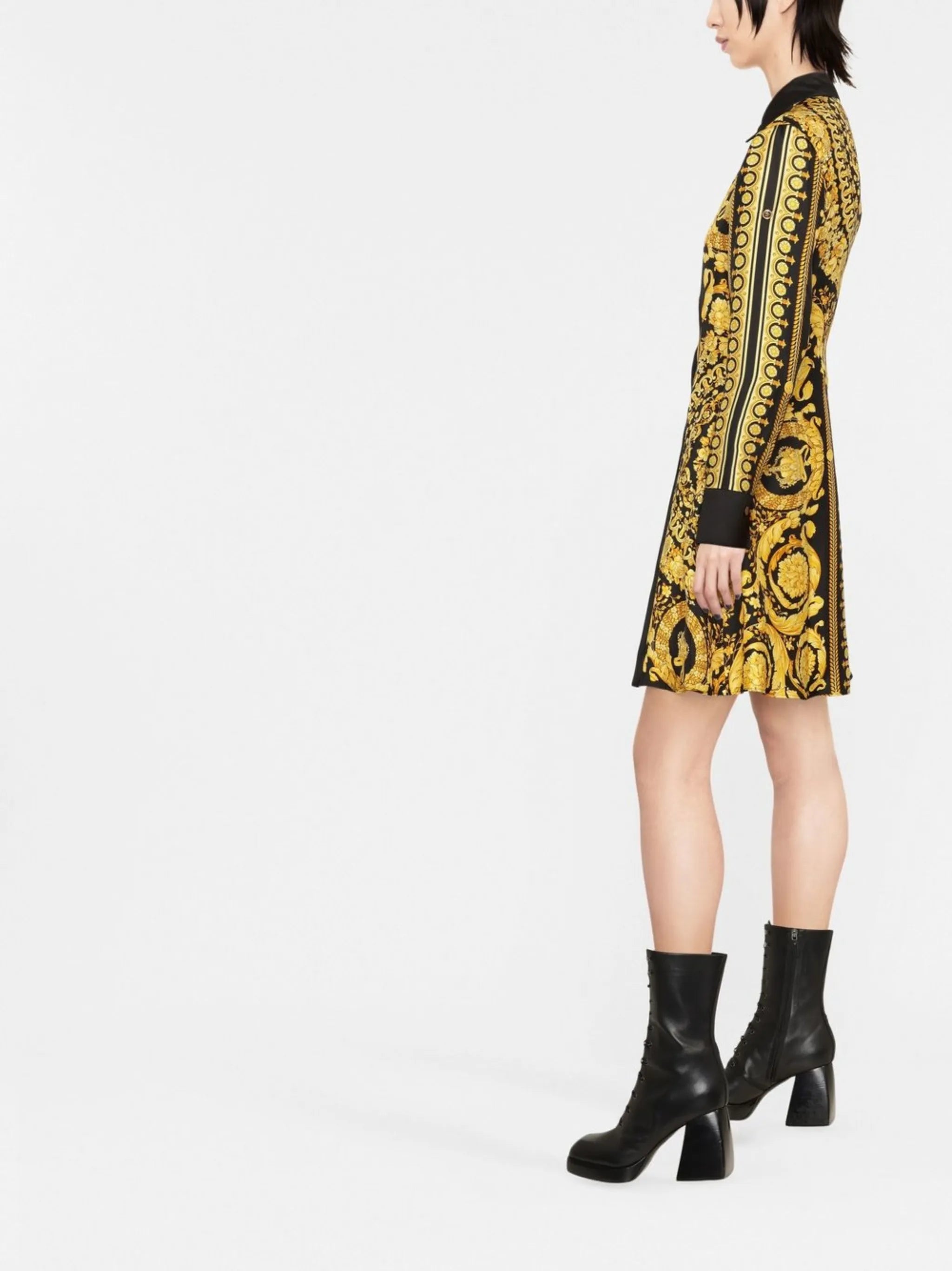 Barocco Silk Midi Shirt Dress Gold