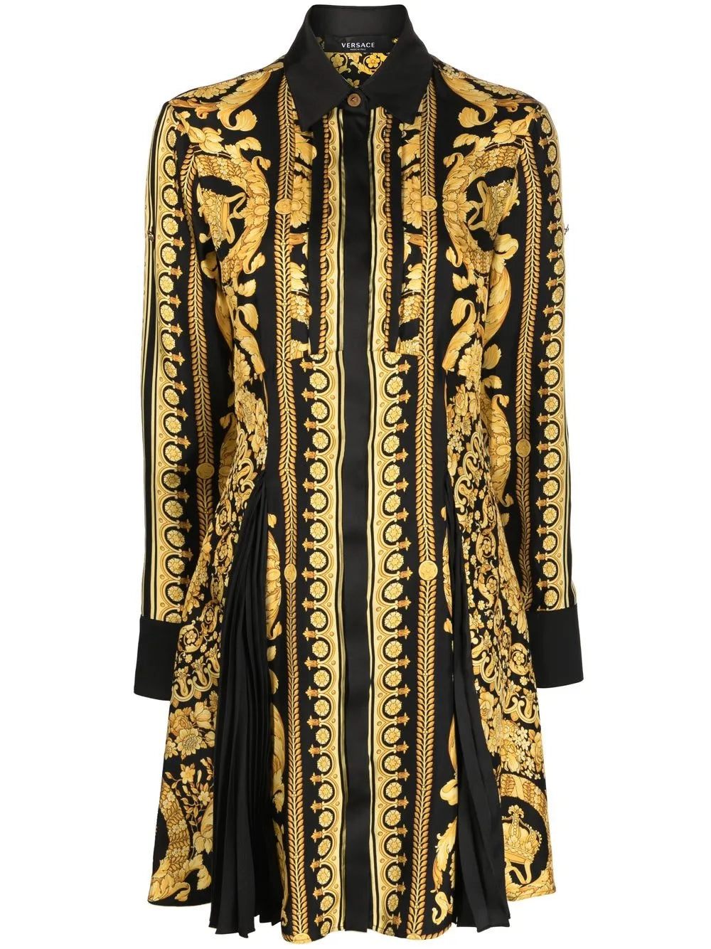 Barocco Silk Midi Shirt Dress Gold
