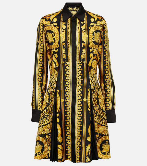 Barocco Silk Midi Shirt Dress Gold