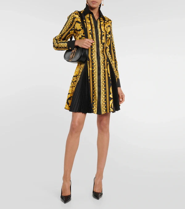 Barocco Silk Midi Shirt Dress Gold