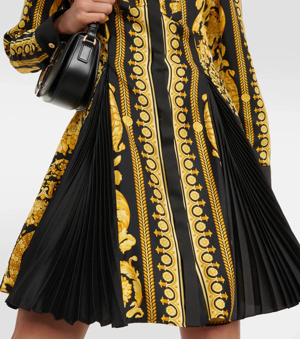 Barocco Silk Midi Shirt Dress Gold