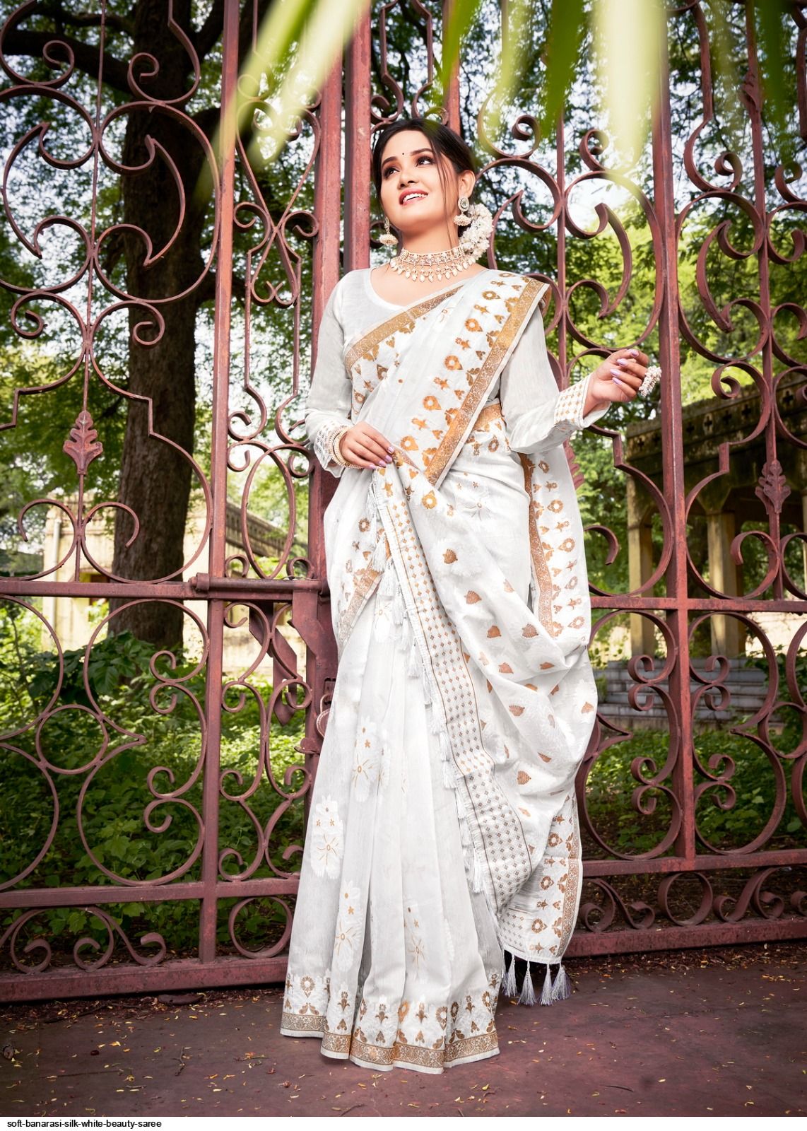 Designer White Banarasi Silk Saree