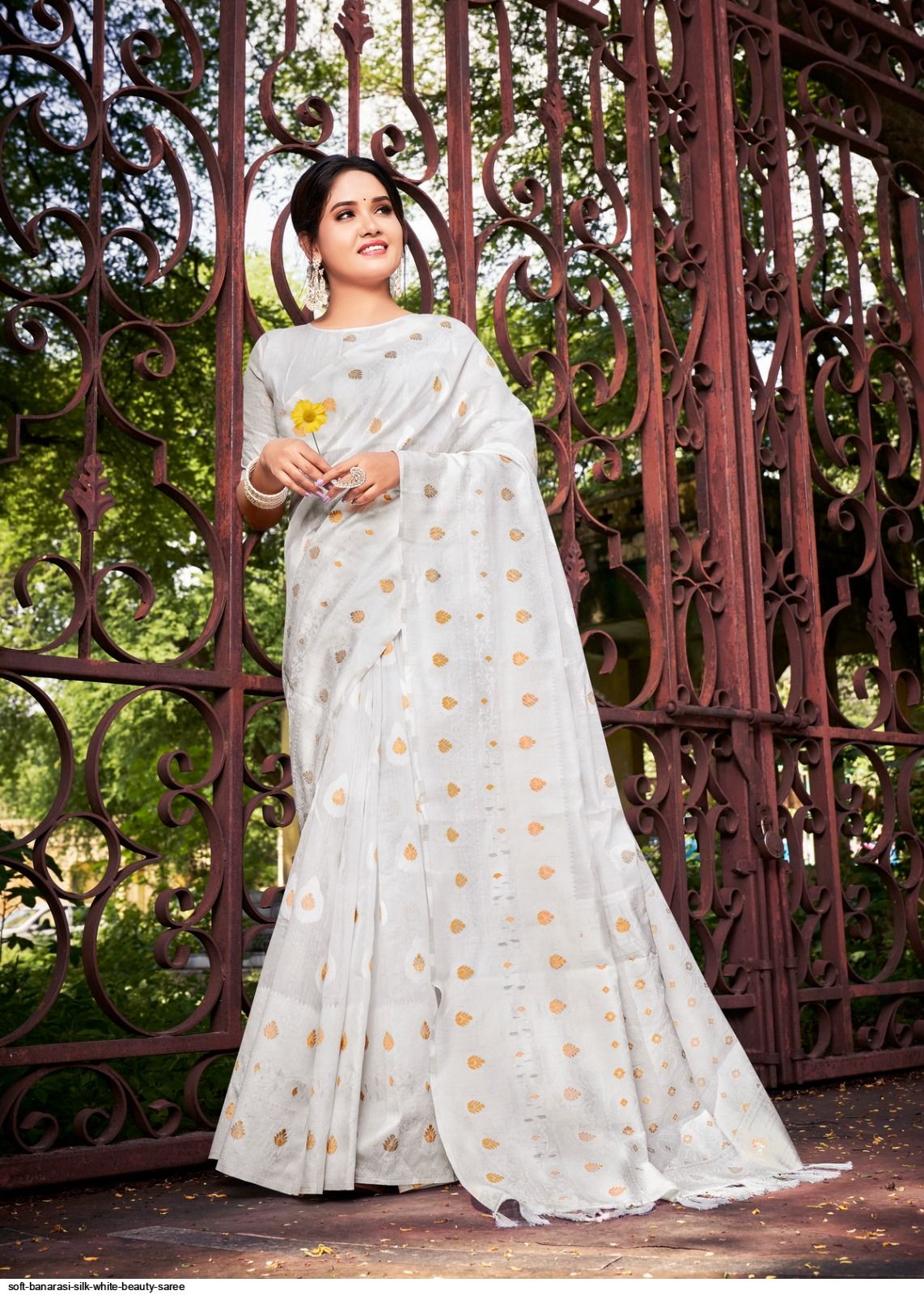 Designer White Banarasi Silk Saree