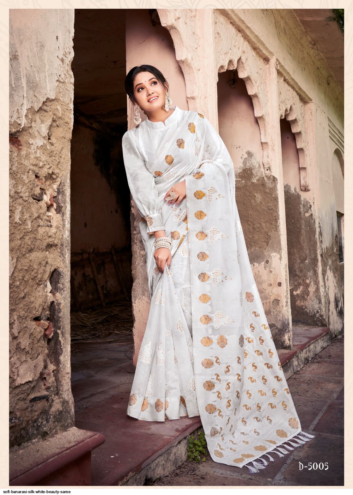 Designer White Banarasi Silk Saree